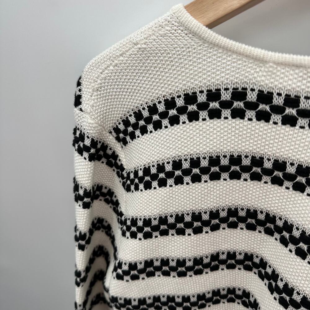 Talbots Black and White Striped Textured Open Cardigan Sweater // S Petite - Picture 10 of 11